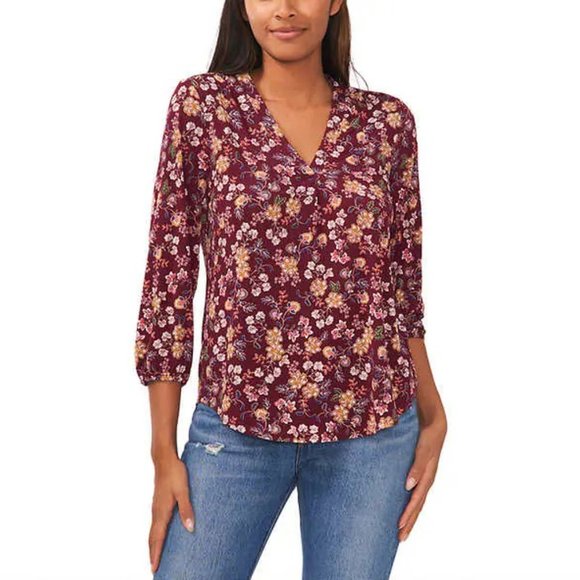 NWT Vince Camuto Women's V-Neck Top Purple Multi Floral Size M $60 8HL087 - Picture 1 of 3